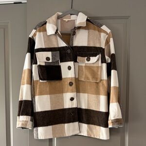 Plaid Button-Up Shacket Jacket - Neutral Check